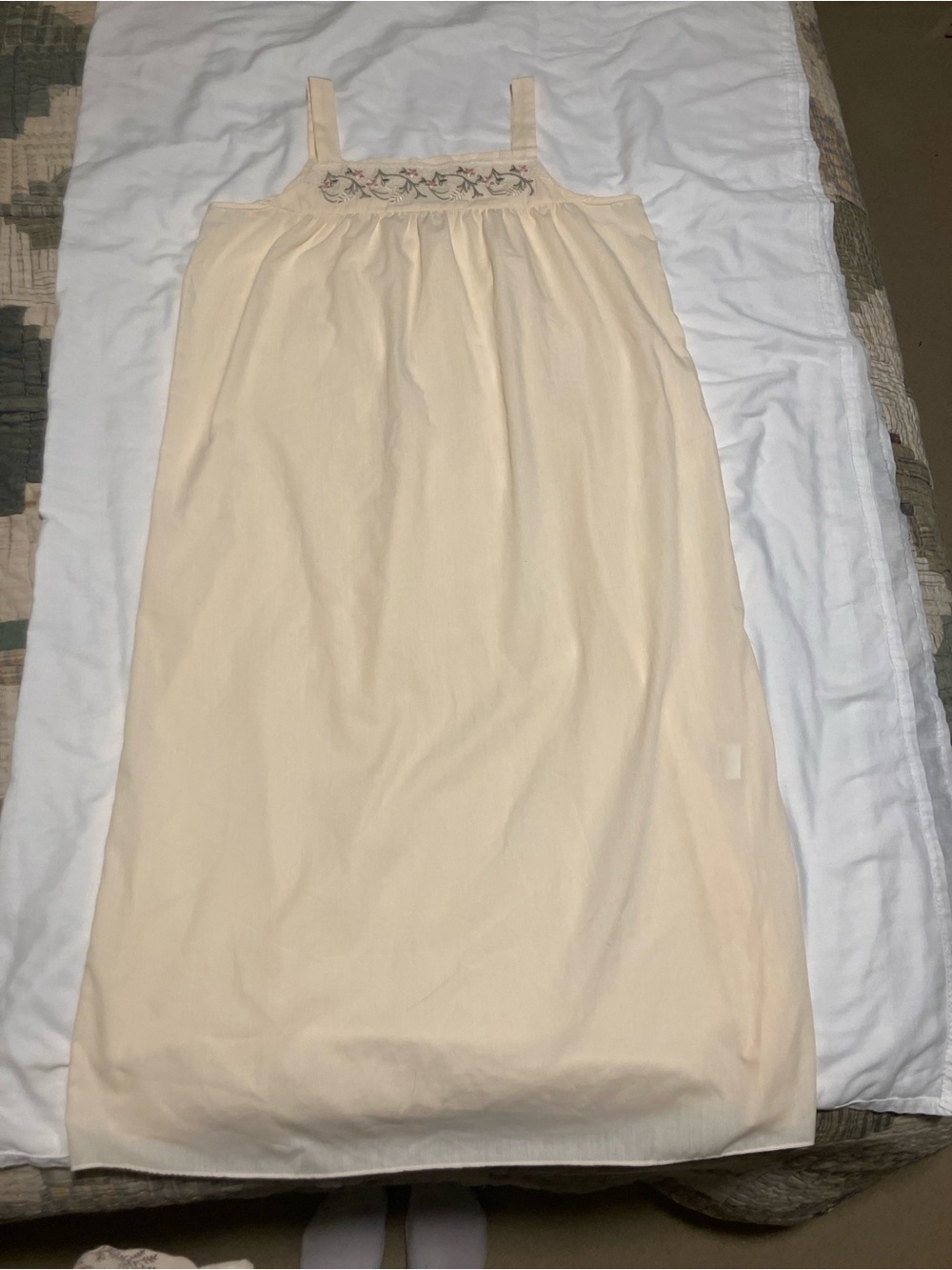 Cream Cotton Nightgown with Smocked Bodice